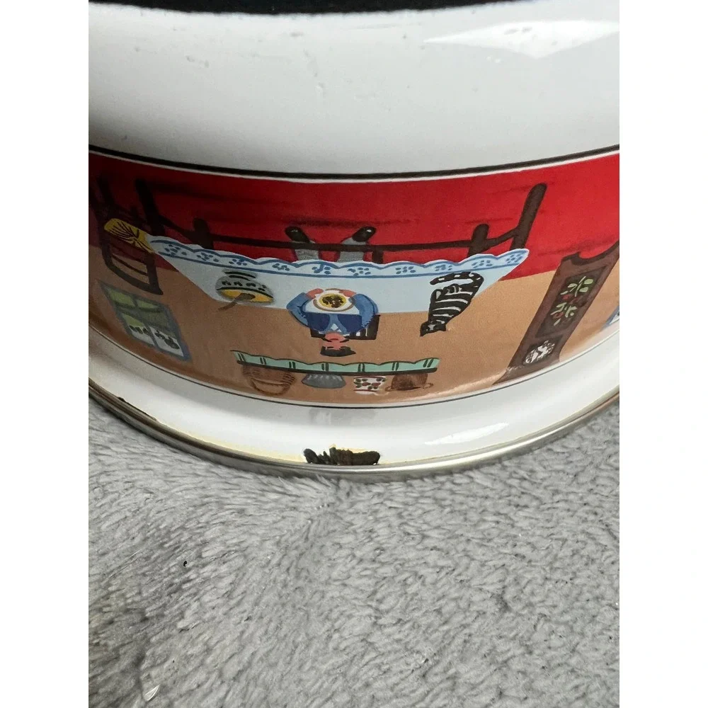 Villeroy & Boch Naif‎ Enamel Pot w/ Lid Double Handle Folk Art Laplau Germany